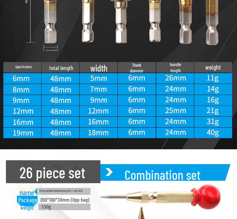 23-Piece Titanium-Plated High-Speed Steel Chamfering Drill Bit Set with Hex Shank