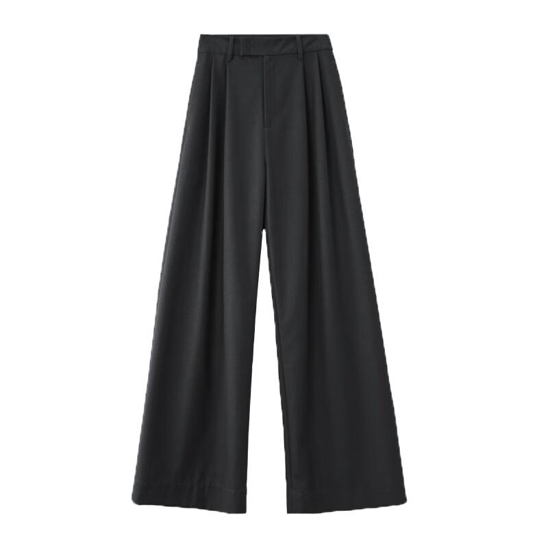 FAESSLIN Women's Relaxed Fit Wool Blend Wide-Leg Trousers