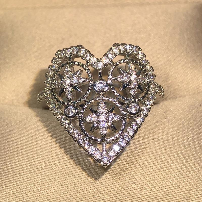 925 Silver Temperament Sweet Women Heart Star Rings Accessories Wedding Engagement Bands Jewelry Gorgeous Cubic Zircon Bridal