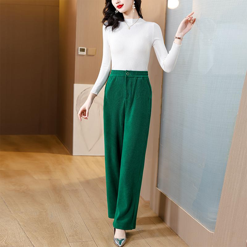 High Waist Corduroy Wide Leg Pants for Women Casual Loose Fit Straight Trousers
