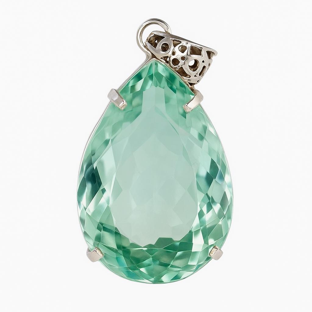 

CERTIFIED 112 Ct Sapphire 925 Sterling Silver Bluish Green Pear Cut Pendant AI-77-NS 33.4 mm Approx.