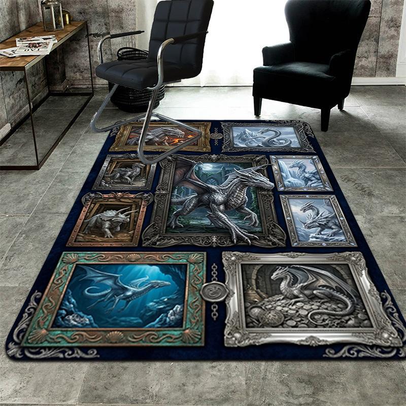 Fantasy Dragon Compilation Pattern Rug Floor Mat for Living Room or Bedroom Soft and Comfortable Carpet a Gift for Birthday and Holiday.