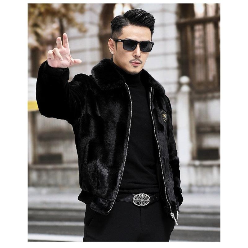 Men Loose Warm Winter Faux Mink Fur Pu Leather Jacket Coat