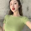 1116 summer new round neck slim bottom short-sleeved t-shirt women's top tight inside ice silk knitted sweater thin wholesale