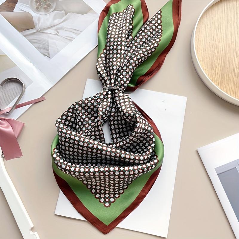 Round Ring Print Square Scarf Luxury Soft Satin Thin Breathable Neck Scarf Elegant Style Sunscreen Bandana For Women