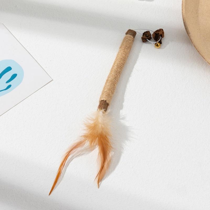 Hemp Wrapped Matatabi Cat Chew Stick Feather Molar Toy Interactive Kitten Teething Play Toy