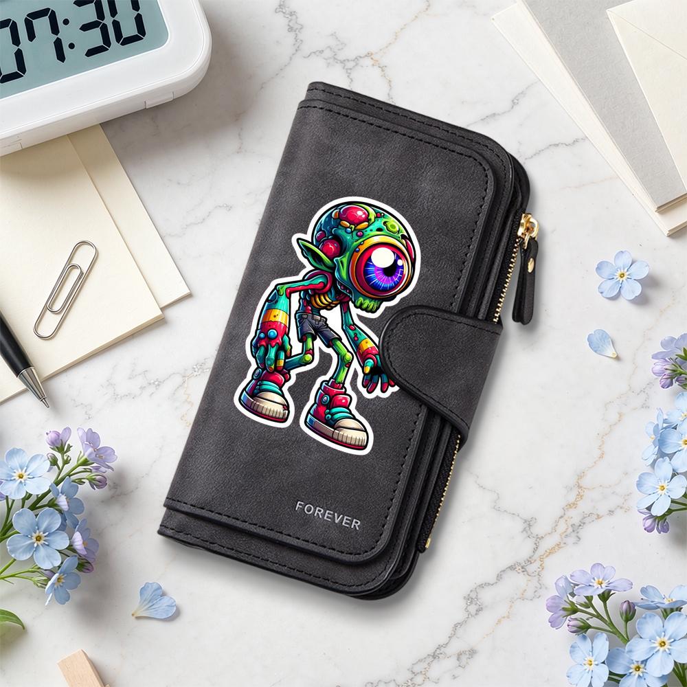 Cool Alien Print Long Wallet Fashion Casual Card Holder Portable Practical Daily Purse
