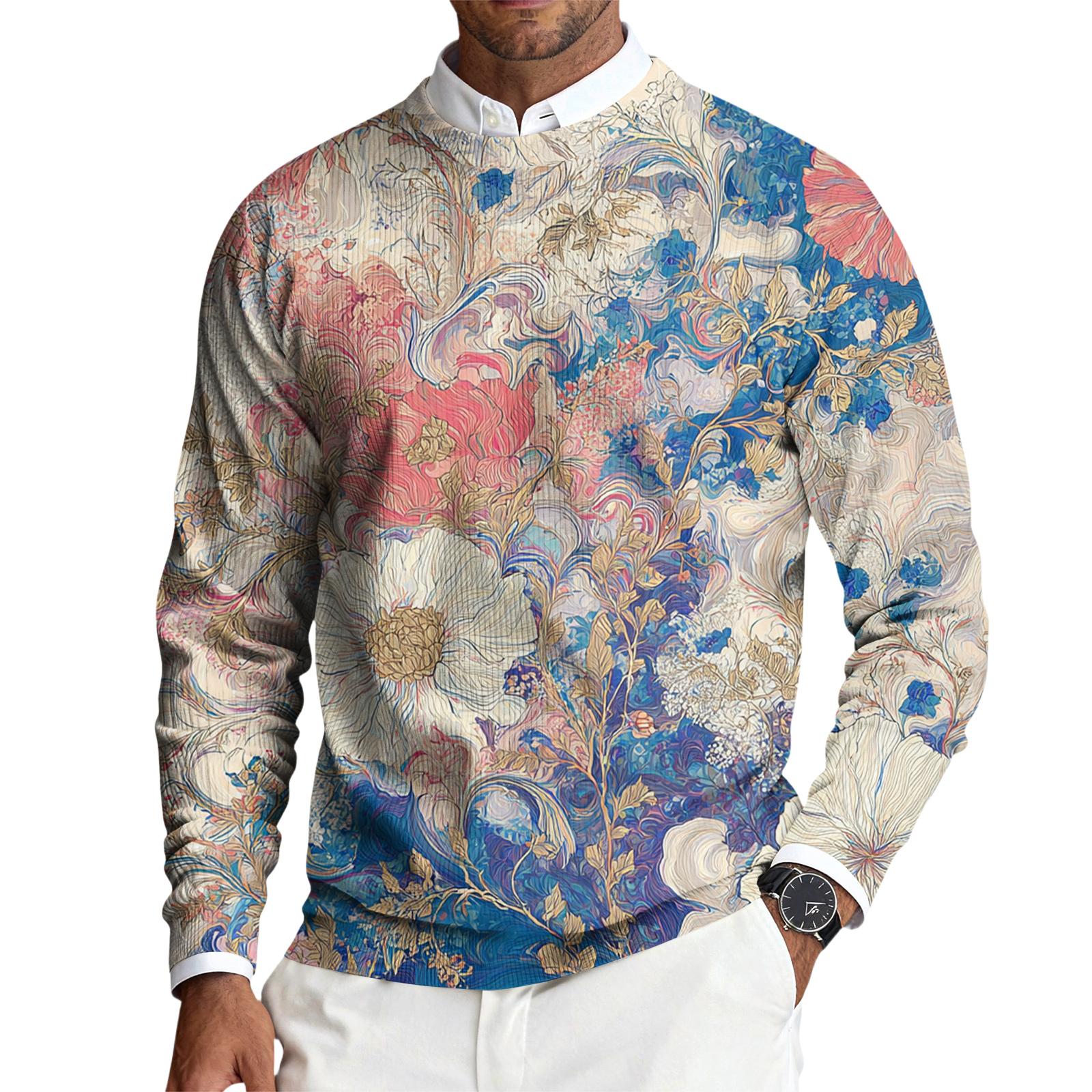 

Мужской пуловер с круглым вырезом, длинными рукавами и рубчатой вязкой XL