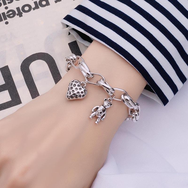 Korean Style S925 Silver Plated Retro Graffiti Patchwork Bangle - Women's Hip Hop Fashion Trend Bracelet