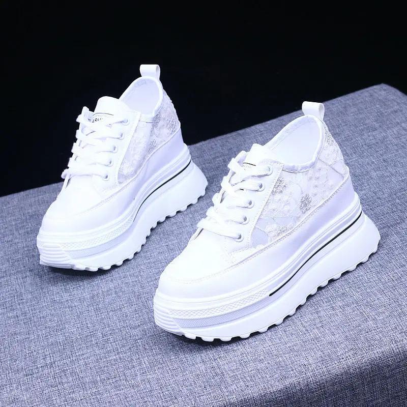 Fashion Women's Vulcanize Shoes Autumn White Chunky Sneakers for Woman 8cm Hidden Heel Shoes 2024 High Heels Female Platform Sneakers