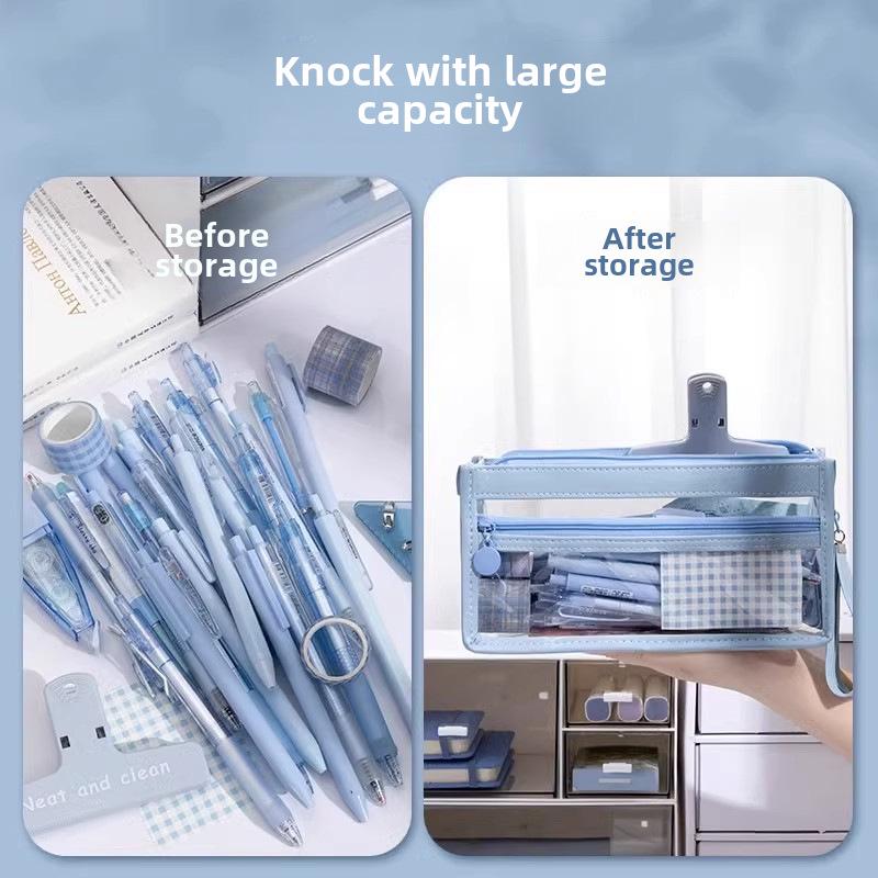 Romslig Gjennomsiktig Blyant- og Kosmetikketui for Eksamener: Multifunksjonell, lett tilgjengelig skrivesakermappe