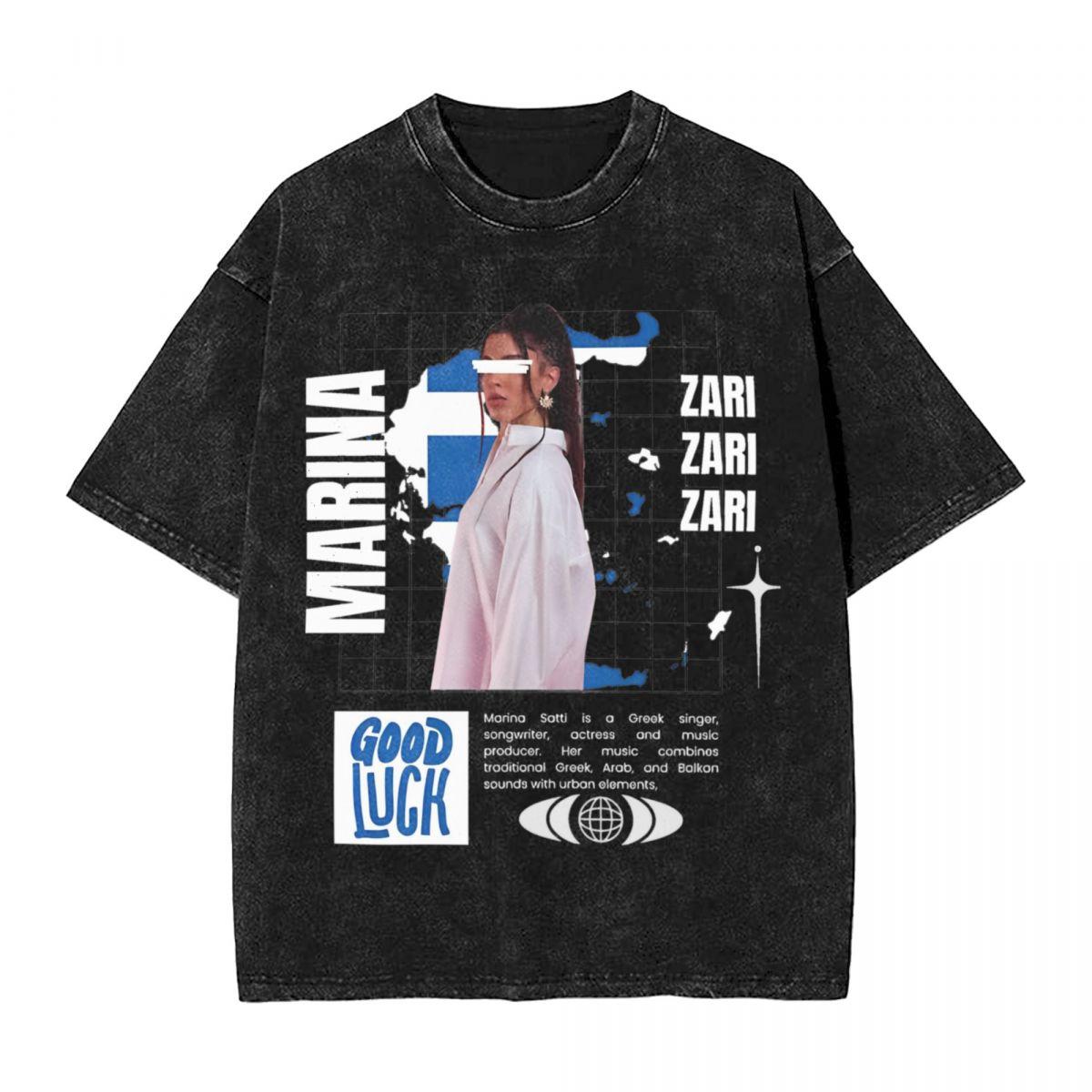 

Marina Satti Zari Song Greece Washed T Shirts Streetwear Vintage TShirts Eurovisions Tees Men Women Cotton Oversize Summer S