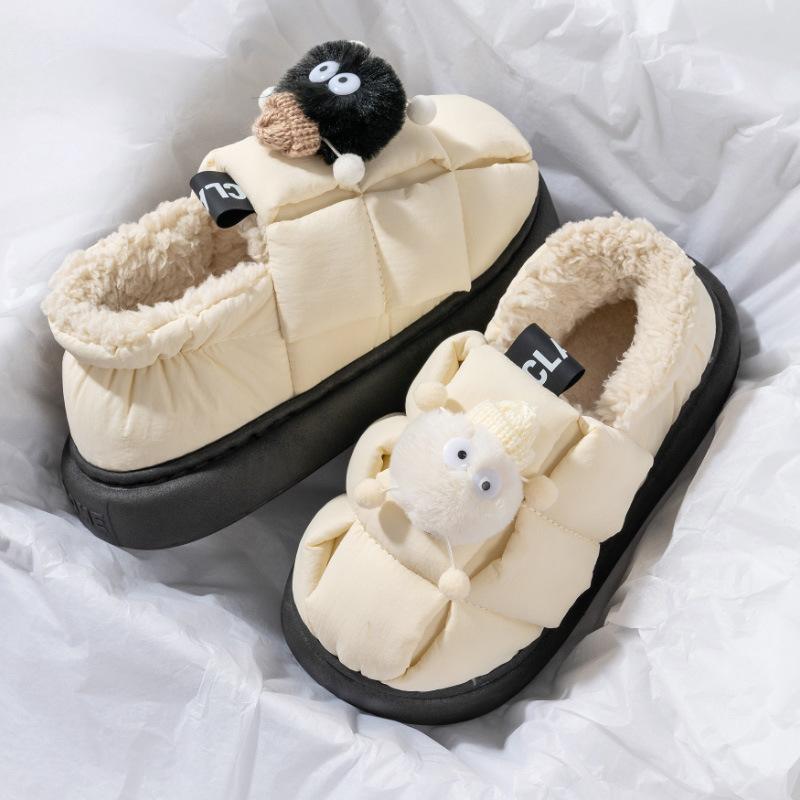 Down cotton slippers warm in winter thick-soled velvet indoor home simple cotton shoes autumn and winter shoes