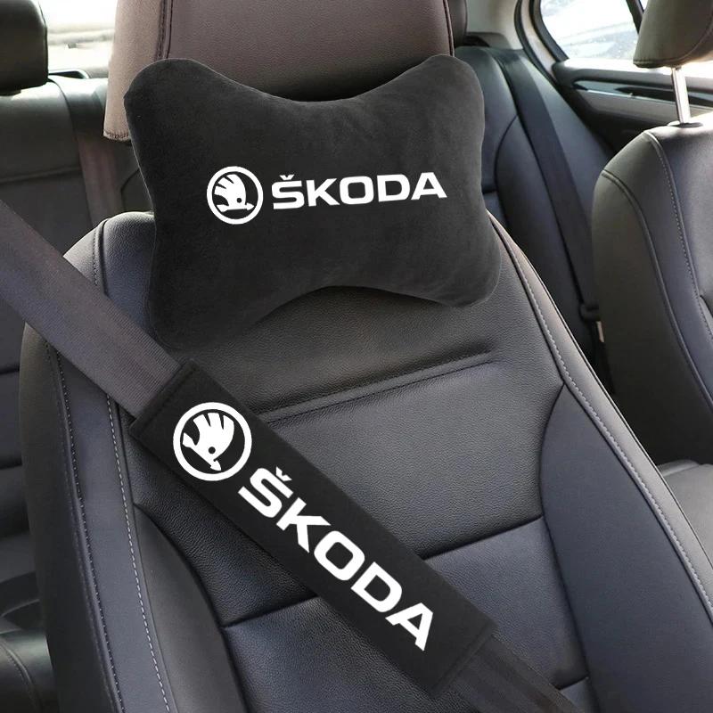 Autokopfstütze Nackenkissen Sicherheitsgurt Schulterpolster für Skoda Octavia Fabia Rapid Kamiq Scala Kodiaq Superb VisionS Yeti Karoq Enyaq