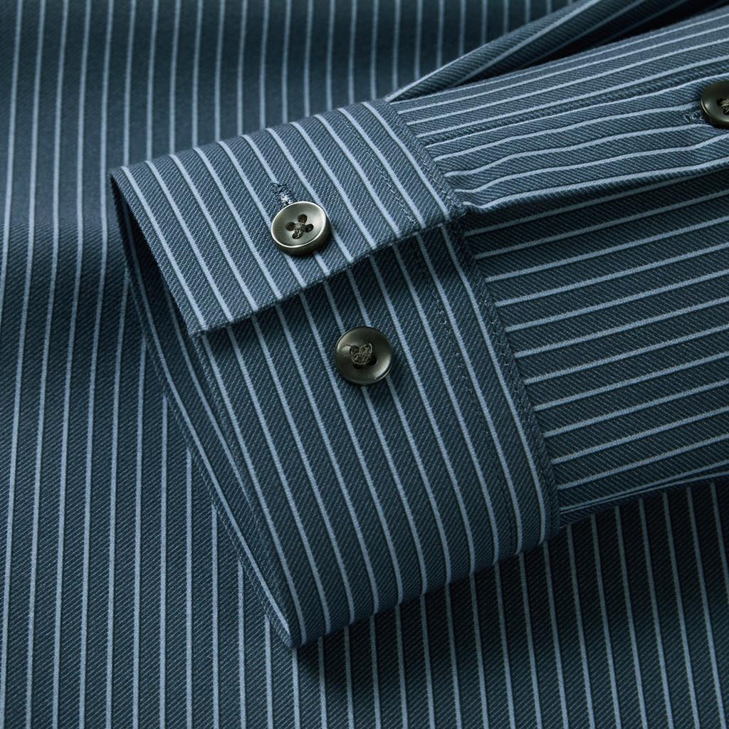 3A Antibacterial, Antistatic, and Far Infrared: Thick Knitted Striped Warm Shirt with Velvet for Men, Long Sleeve