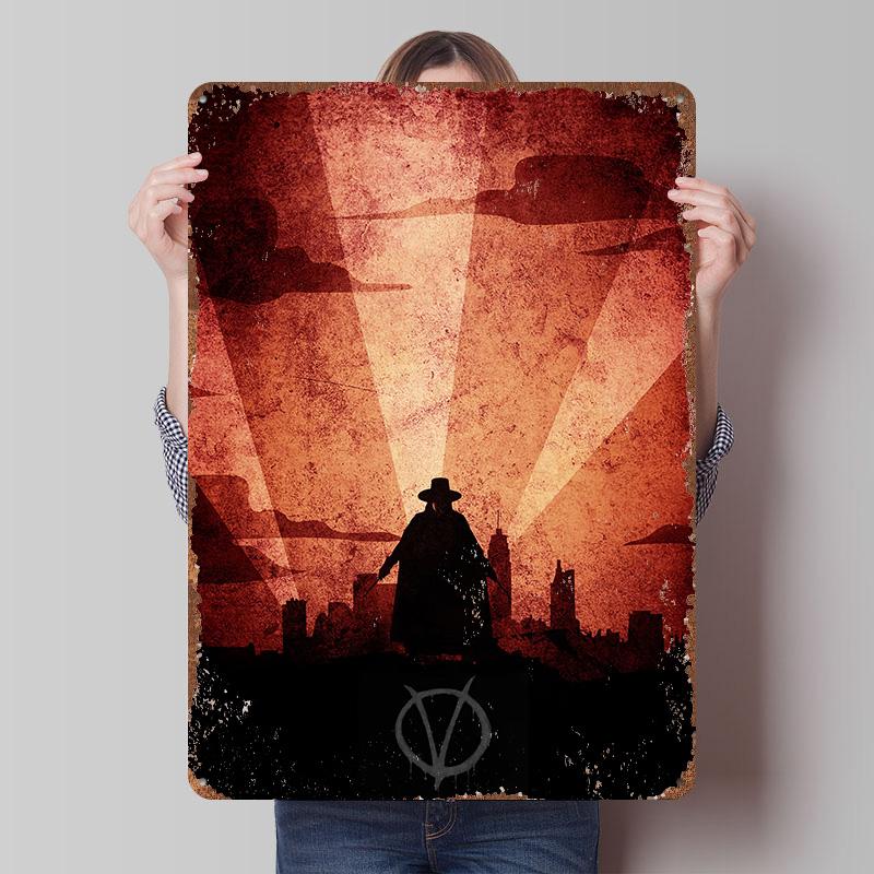 V for Vendetta Tinplate Poster Customized Wall Art Vintage Retro Metal Signs for Room Decoration Garage Decorations Office Decor