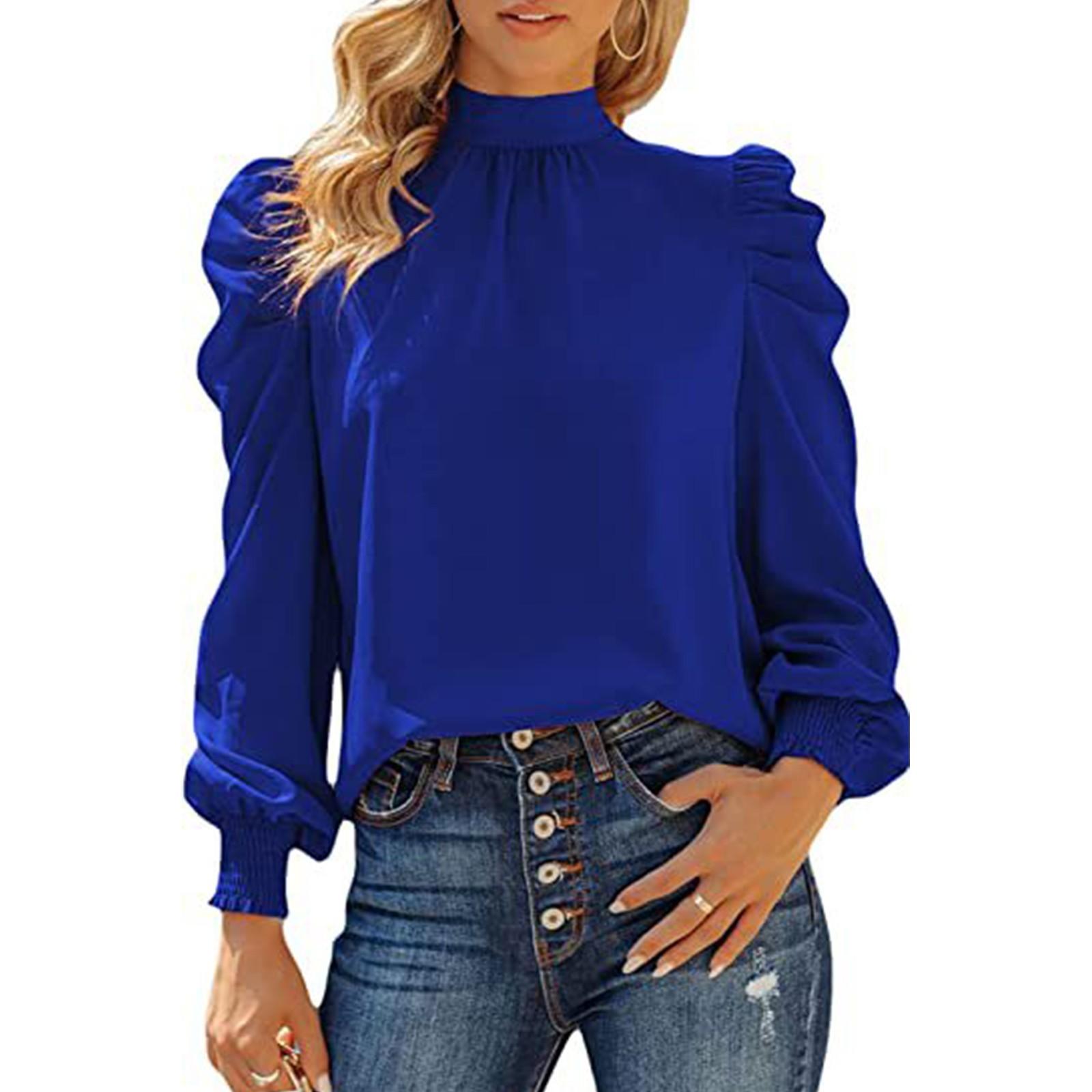 Women s And Winter Long Sleeve High Collar Bubble Long Sleeve Casual Loose Shirt Shirt S