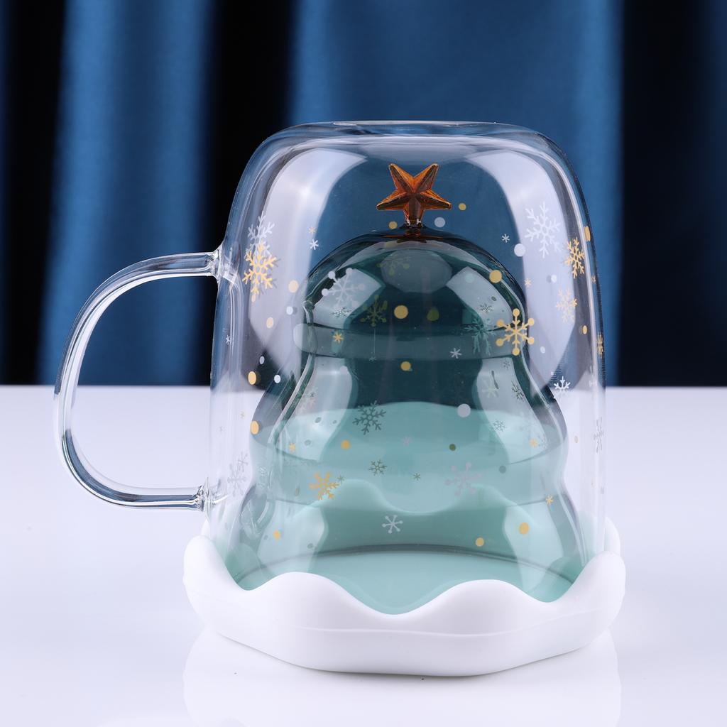 Christmas Tree Coffee Bear Mugs with Handle Christmas Tea Milk Glass Cup Clear Tree Coffee Mug Birthday Christmas Xmas Gifts