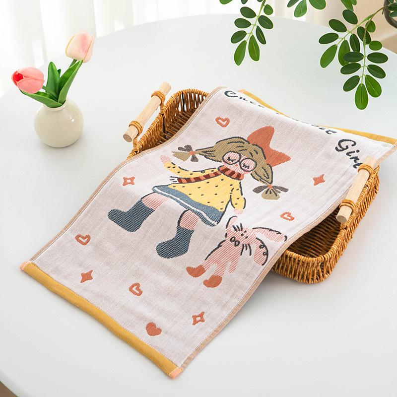 Cartoon Children's Pure Cotton Gauze Towel 25x50cm - Absorbent & Quick-Drying for Face Washing