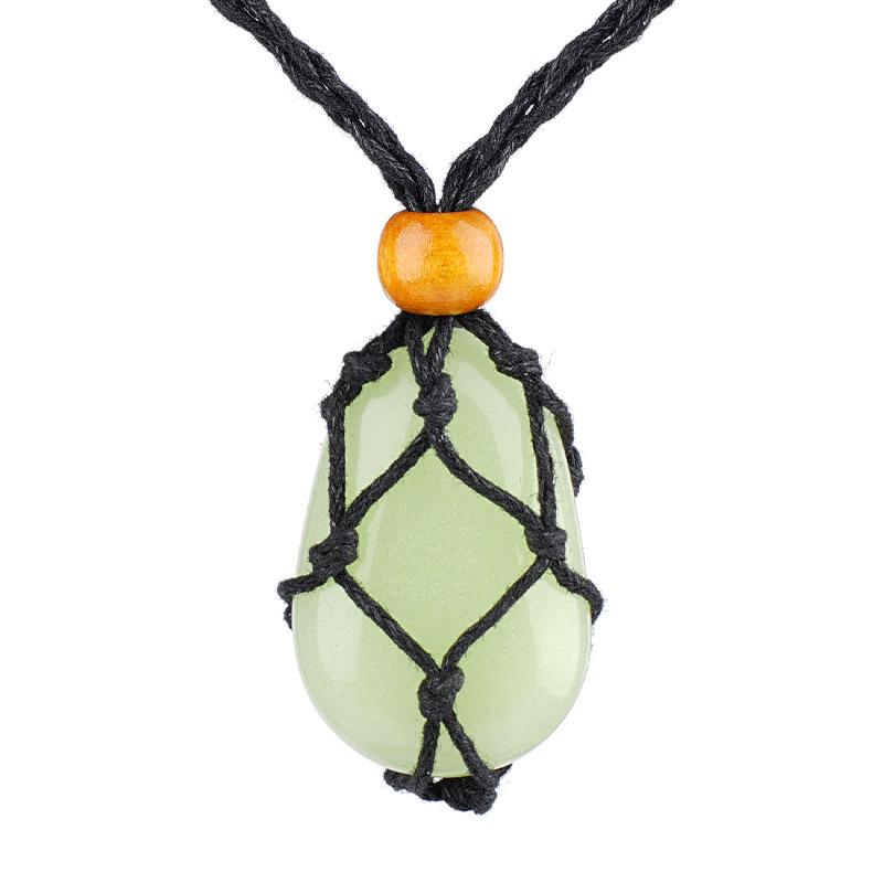 1pc Natural Stone Pendant String Bag Necklace Adjustable Braid Sweater Chain Necklace for Men and Women Jewelry
