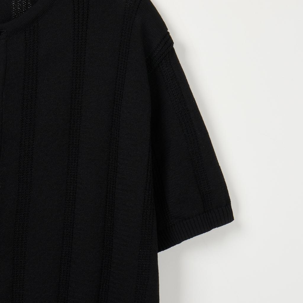 Nodu Ribbed Round Short Sleeve Cardigan [Black]