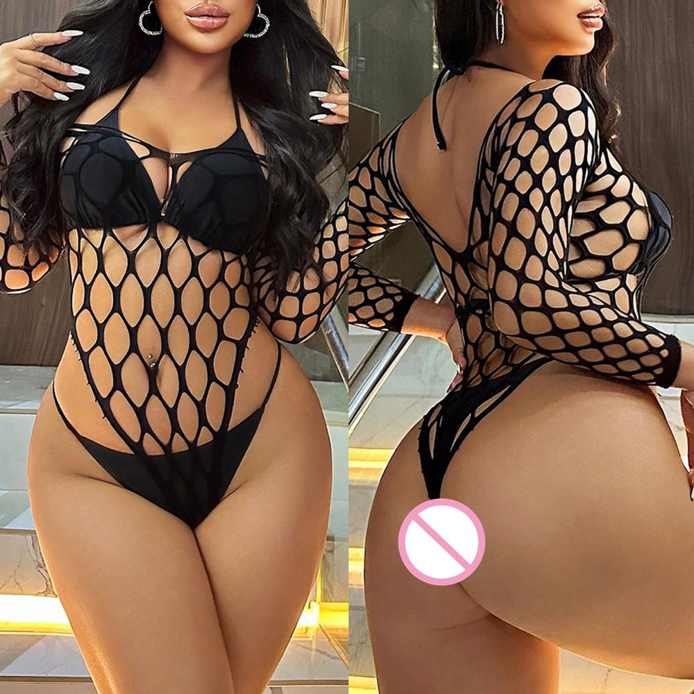 High Elastic One-pieces Women Underwear Sexy Mesh Transparent Body Suit Clothes Female Jumpsuits Erotic Night Club Party Wear