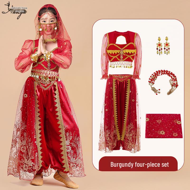 Costum de dans popular Prințesa Jasmine 2025 pentru copii mici - Set exotic stil Dunhuang pentru spectacol pe scenă