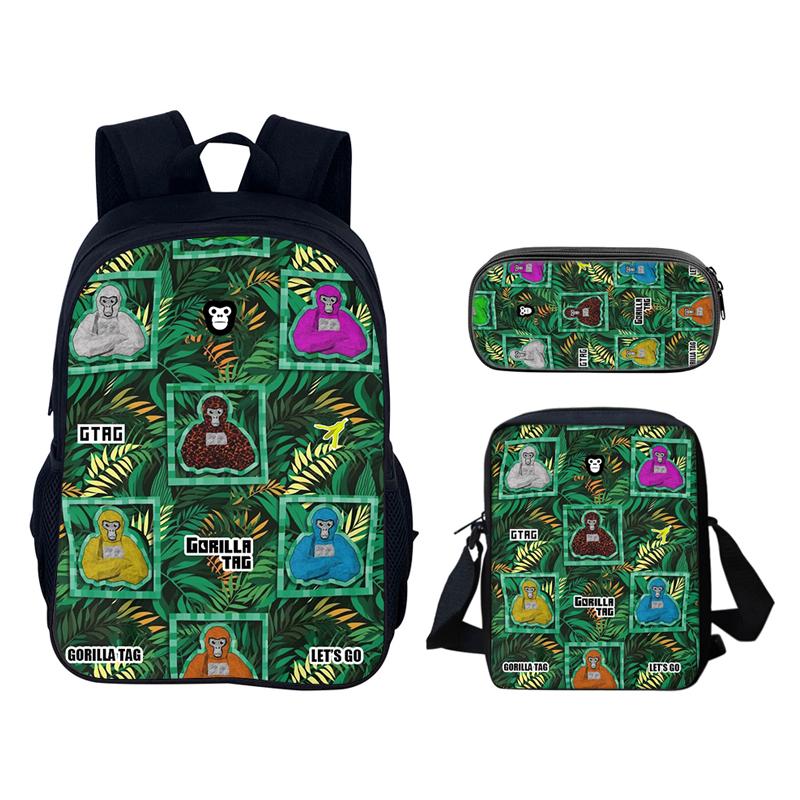 Gorilla Tag 3D Printed 3pcs/Set School Bags Laptop Daypack Backpack Inclined shoulder bag Pencil Case For Boys Girls Best Gift