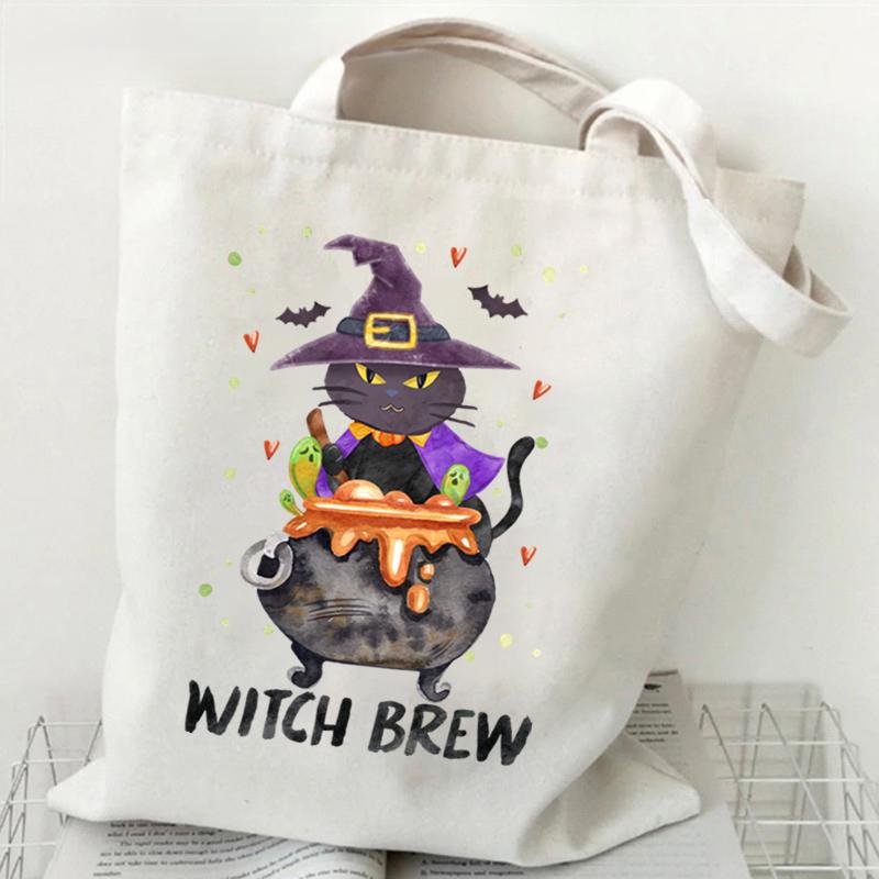 Cat Tote Bag Gothic Black Cat Shopper Halloween Party Gift Shopping Bag Spooky Seasonal Fun Animal Women's Tote Bag