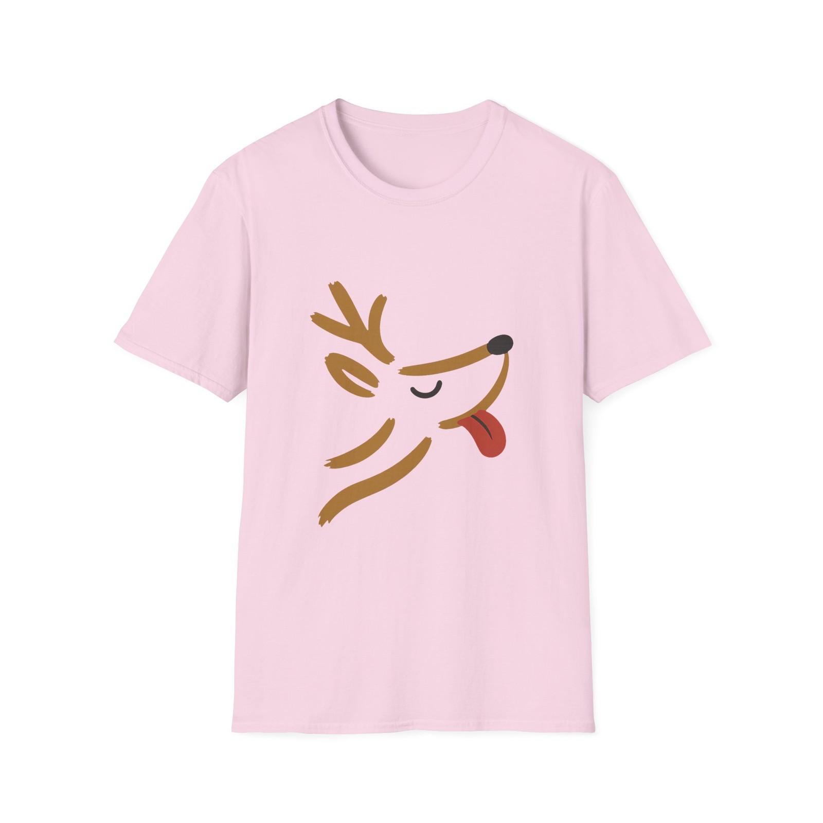 Unisex Softstyle T-Shirt Mens Womens Tees Top Mischievous Reindeer Face Christmas Holiday Whimsy L