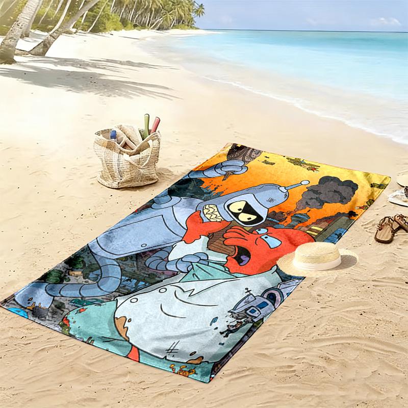 Robot cartoon 2D Flat Print Beach Towel, Large Soft Quick Dry Towel for Beach Camping SwimmingXSTJ0915369