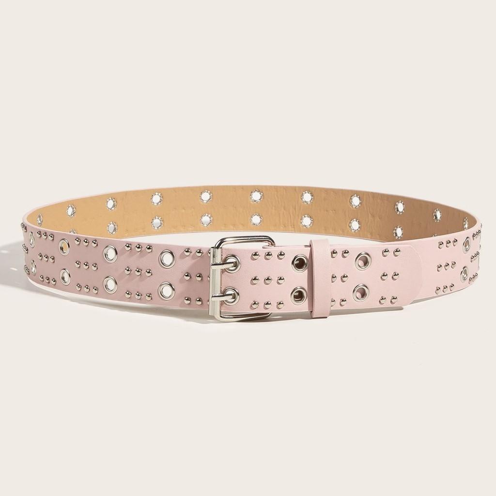 Stylish Metal Waist Belt With Double Buckle And Grommet Detailing For Korean Style Denim Pants Available For Wholesale