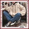 ririka Fluffy Boa Hoodie with High Layered Loose Warm for Fall and Winter Women's Logo, Neck, Look, Fit, Pockets, Cute, (Size L, Beige)