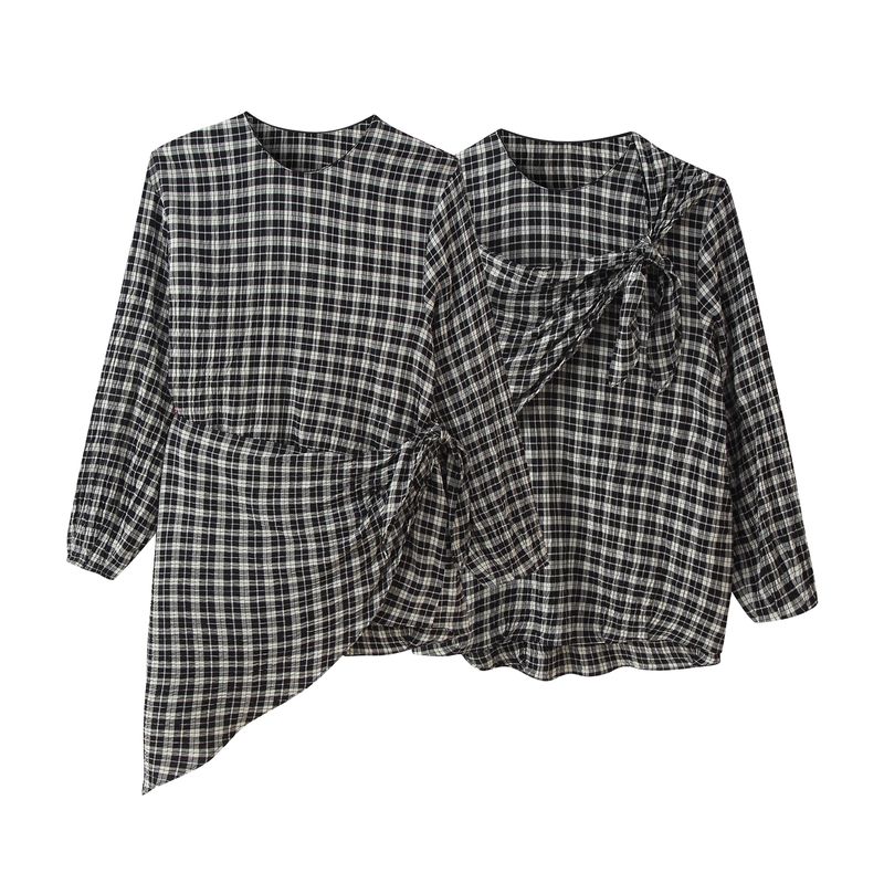 

Kaslead New Women clothes Western Style Fashion Checkered Multi-Functional Headscarf Shirts 8800240809 Picture Color L