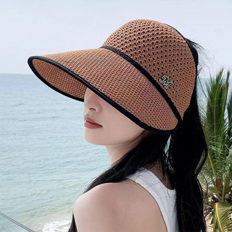 Summer Large Brim Ponytail-Friendly Straw Sun Hat with Face-Slimming Sun Protection