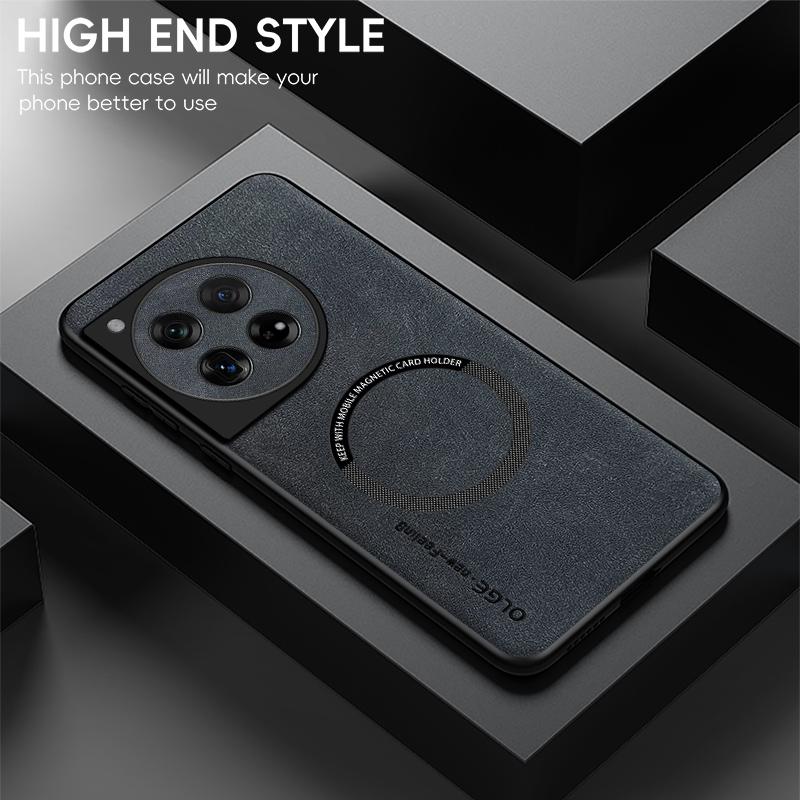 For OnePlus 12 Fine Hole Sheepskin Magnetic TPU Soft Edge Anti-Drop Anti Fingerprint Phone Case