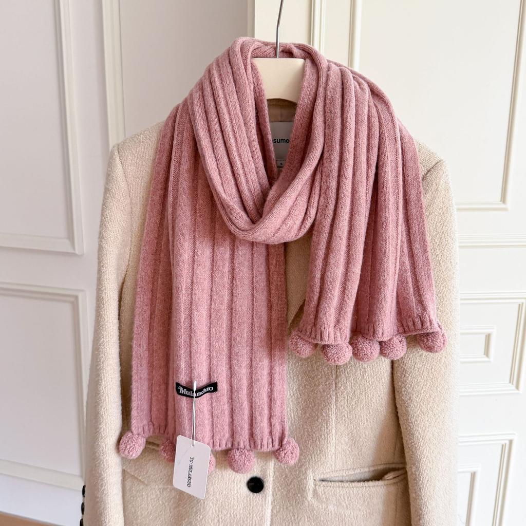 Sweet wool blended couple hairball scarf autumn and winter pit strip knitted warm versatile scarf