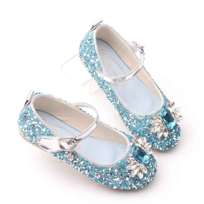 Children's Crystal Princess Shoes New Spring and Autumn Elsa Little Girl's Single Shoes Baby Girls' Leather Shoes