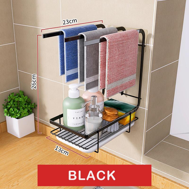 Kitchen Dishcloth Storage Rack Rag Holder Dish Brush Drying Hanger with Removable Drain Pan Dishwashing Cloth Sink Drain Rack