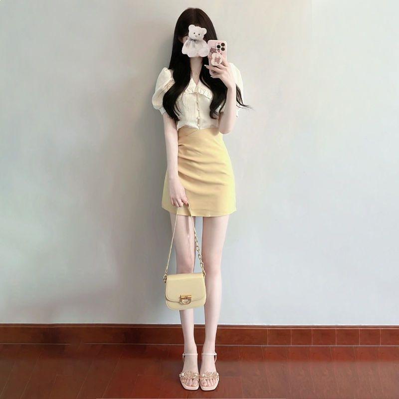 Summer Salt Outfit: Lightly Mature Pure Style Two-Piece Shirt and Skirt Set for Women