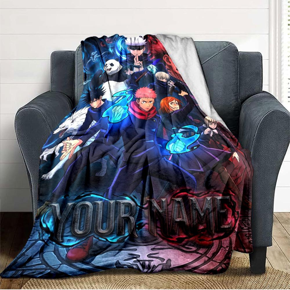 Name Custom Jujutsu Kaisen Print Flannel Blanket High Quality Warm Comfortable Cover for All Seasons Perfect for Gifts Home Decor