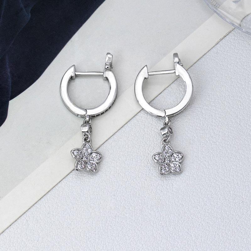 Light luxury fashion micro-inlaid zircon flower pendant earrings temperament retro design ear buckle high-end exquisite earrings