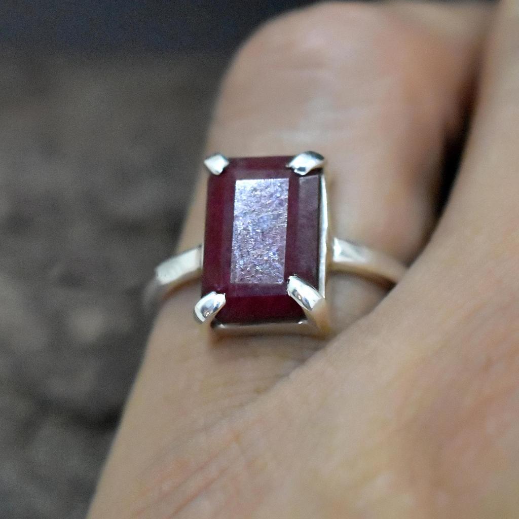 Raw Red Ruby 925 Sterling Silver Handmade Prong Set Ring Jewelry