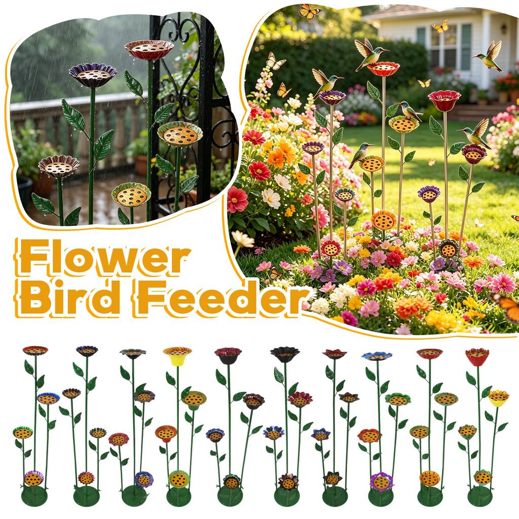 Outdoor Flower Bird Feeder and Bird Bath, Garden Stake Butterfly Dish for Yard Decoration