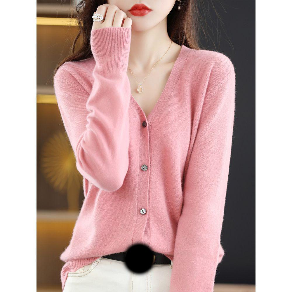 Women Cardigans V-neck Long Sleeve Knitted Outerwear Solid Thin Spring Autumn Sweaters Knitwears Korean Fashion Red Cardigans