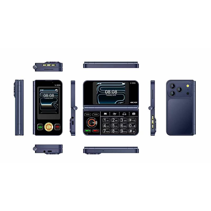V999 Dual-Screen Foldable Mobile Phone: 2G, Dual SIM, Large Display, Loud Audio, Multilingual, New Arrival