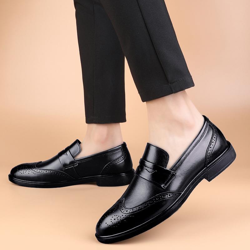 Men's Brock Heightening Shoes Business Dress Casual Leather Shoes British Wedding Shoes Korean Version Engraved Men