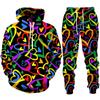 Dolce Amore Cuore 3D Stampa Uomo/Donna Tuta Set Casual Felpa Con Cappuccio E Pantaloni 2 Pezzi Set Oversize Pullover Trend Coppia Felpa