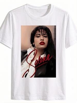 Female Portrait Dark Long Hair Printed Womens Casual Round Neck Tshirt Summer Unisexs and Womens and Breathable Tshirt Top