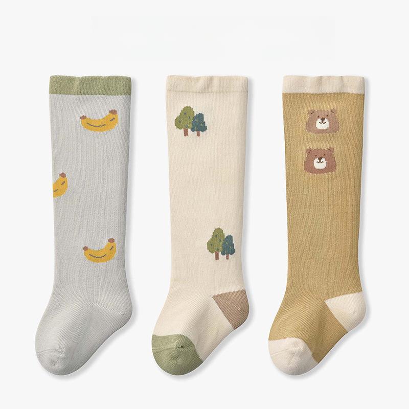 3 pary/partia Dziecięce podkolanówki Dzieci Dziewczynki Chłopcy Miękkie bawełniane długie skarpetki Śliczne hiszpańskie paski Jednolite skarpetki dziecięce dla 0-3 lat